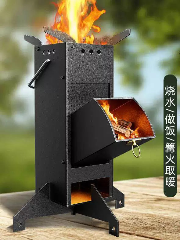 Portable Folding Rocket Stove for Outdoor Camping and Cooking, Smokeless Wood Burning Stove