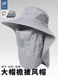Men's Summer Outdoor Sun Protection Fishing Hat with Wide Brim and Neck Flap