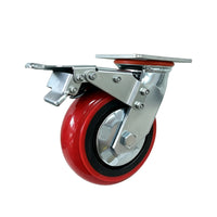 Heavy Duty Red Polyurethane Swivel Caster Wheels with Brake for Industrial Equipment
