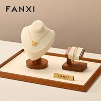 FANXI Solid Wood Microfiber Necklace Display Stand Mannequin Bust for Pendants