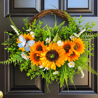 Sunflower Greenery Wreath for Front Door Decor