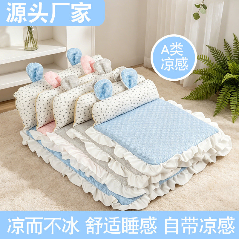 Summer Cooling Pet Mat with Rabbit Ears for Cats and Small Dogs, Soft and Breathable
