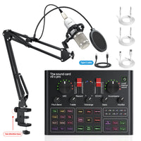 Professional Live Streaming Sound Card Kit with Condenser Microphone and Stand for DJ KTV Voice Changing Noise Reduction