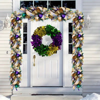 Mardi Gras Wreath Door Hanging Decoration 18-inch for Indoor Outdoor Festival Decor