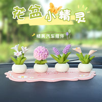Mini Flower Pot Fairy Resin Ornament for Desk & Car Dashboard Decor