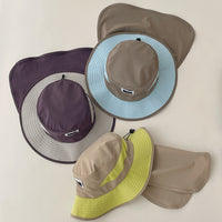 Kids/Adult Korean Style Colorblock Wide Brim Sun Hat with Detachable Neck Flap for Outdoor Hiking