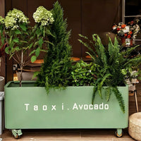 Mobile Outdoor Wrought Iron Planter Box Combination Creative Rounded Corner Planting Box Coffee Shop Outdoor Display with Wheels Flower Trough Flower Pot