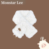 Monstar Lee Japanese Style Cartoon Lamb Plush Cross Scarf for Women, Winter Warm Neck Warmer