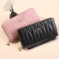 ENDAYCON Women's Double Zipper Long Wallet with Phone Pouch and Large Capacity