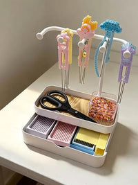 Perler Bead Storage Box with Multi-layer Display Stand and Organizer for Craft Tools