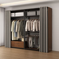 Freestanding Double-Layer Garment Rack with Storage Drawers, Open Wardrobe Closet Organizer