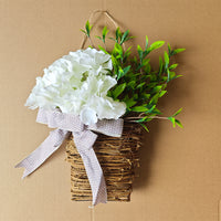 Artificial Hydrangea Wreath Basket for Front Door Decor, Spring Floral Hanging Basket