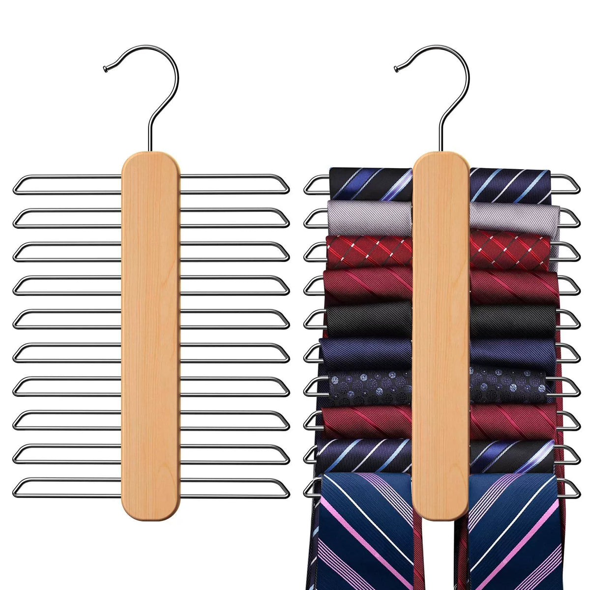 Premium Wooden Tie and Belt Hanger with Multiple Hooks, Space-Saving Design