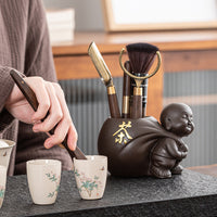 Zhibeiyou Ge Kiln Ceramic Tea Ceremony Six Gentlemen Set with Bamboo/Ebony Tray