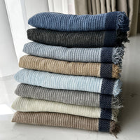 Cashmere Feel Scarf for Men and Women, Solid Color Striped Shawl with Contrast Border