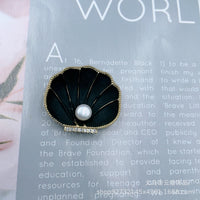 Korean Retro Enamel Pearl Shell Brooch Alloy Cartoon Marine Life Scallop Rhinestone Pin