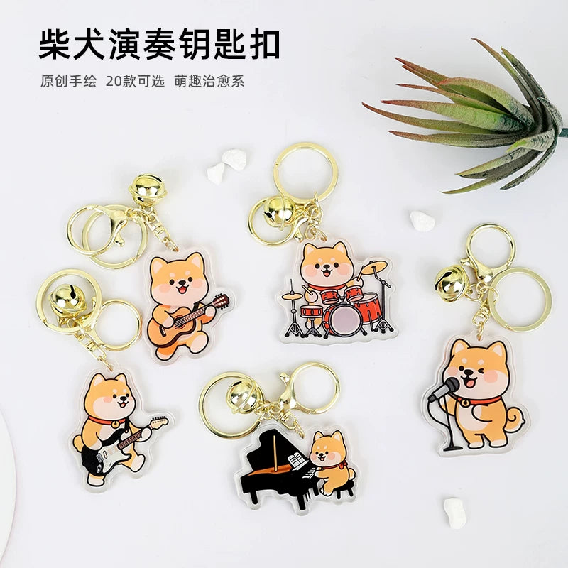 Shiba Inu Playing Instrument Keychain Cartoon Acrylic Piano Guitar Guzheng Student Couple Backpack Charm