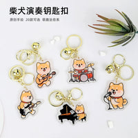 Shiba Inu Playing Instrument Keychain Cartoon Acrylic Piano Guitar Guzheng Student Couple Backpack Charm