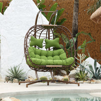 Outdoor Wicker Double Hanging Basket Chair Swing for Garden Patio