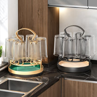 Rotating Cup Holder and Storage Rack for Glass Cups with Drain Tray