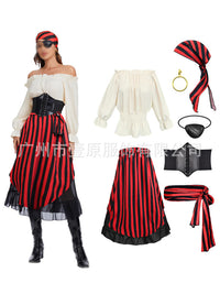 Women's Halloween Medieval Pirate Cosplay Costume Two-Piece Set