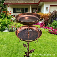 Vintage Double-Layer Bird Feeder and Bath, Cast Iron Garden Decor for Wild Birds