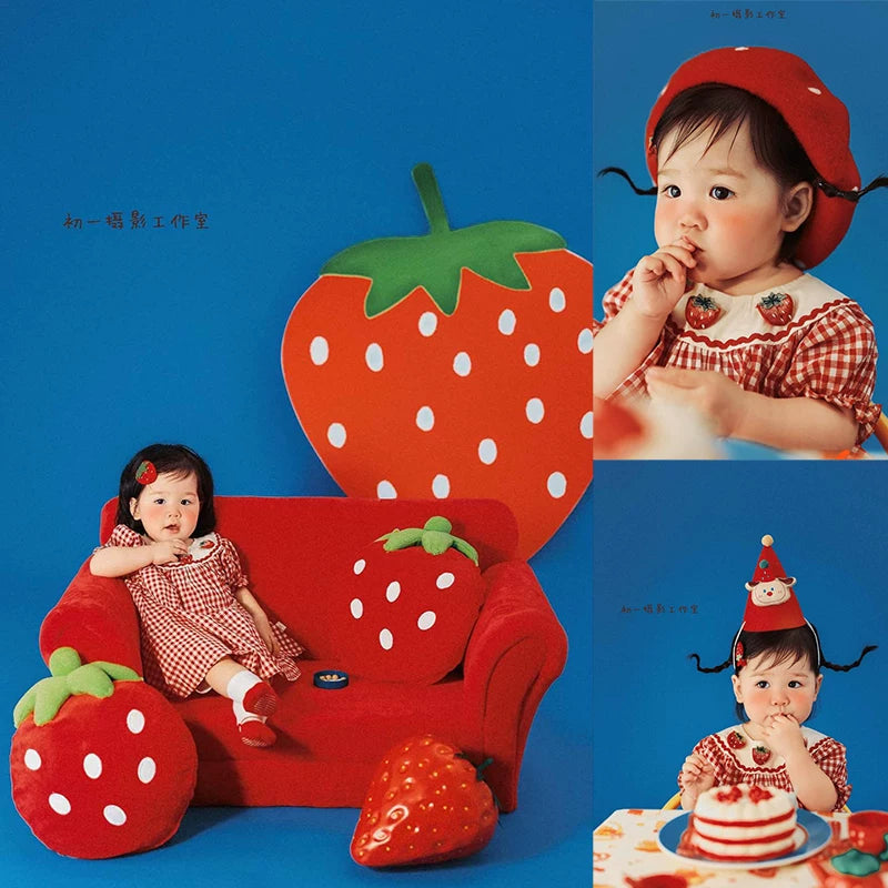 Baby Strawberry Theme Photography Outfit Props for First Birthday Photoshoot