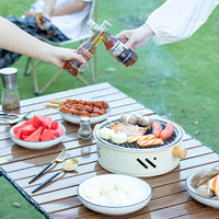 Outdoor Camping Round Stainless Steel BBQ Grill Set Portable Charcoal Stove Indoor Tea Heater Desktop Warmer