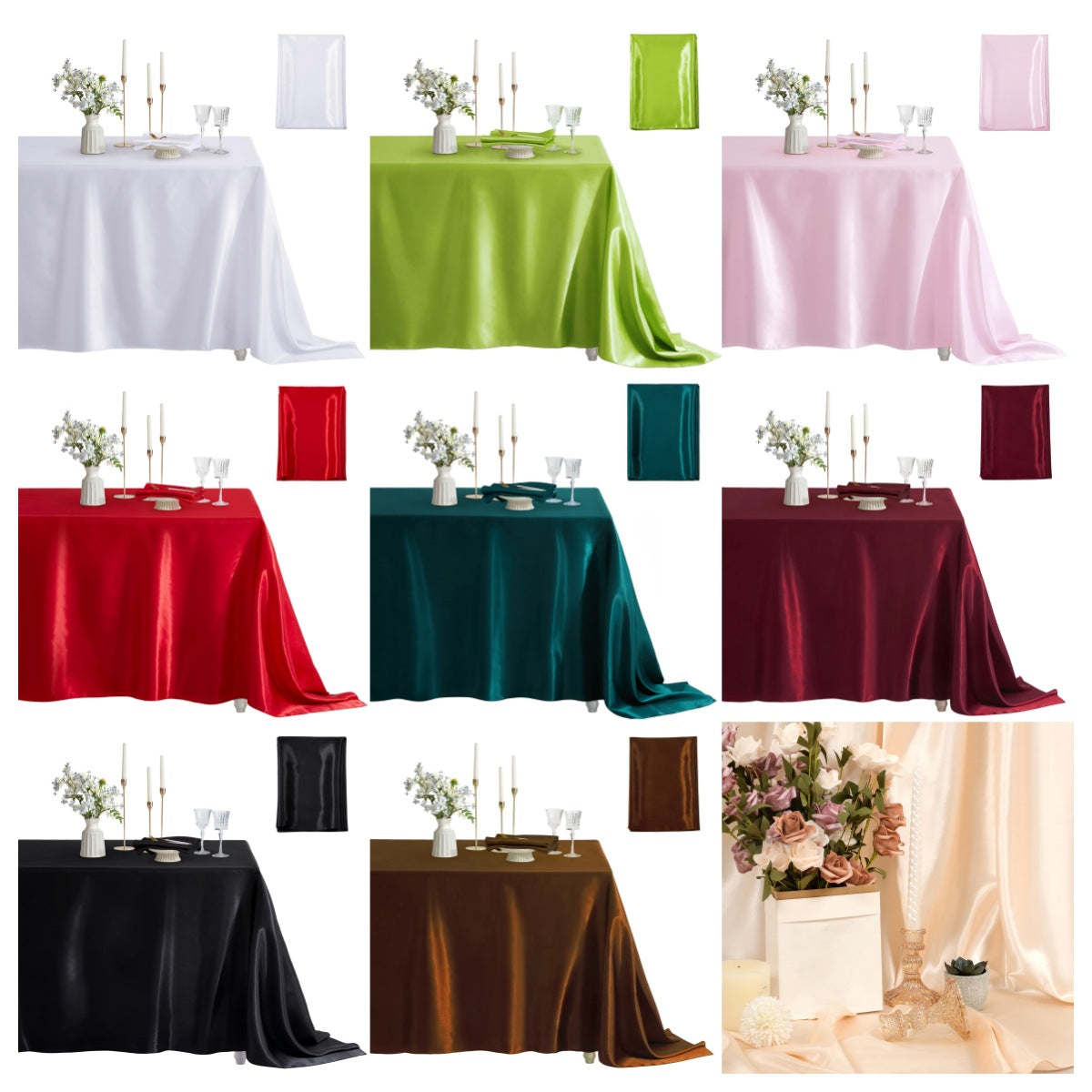 Satin Tablecloth Rectangular Round Square for Party Meeting Christmas Birthday Hotel Wedding Decoration