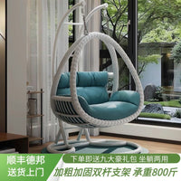 Indoor Outdoor Wicker Rattan Hanging Basket Chair with Stand, Double Swing Egg Chair for Patio Balcony