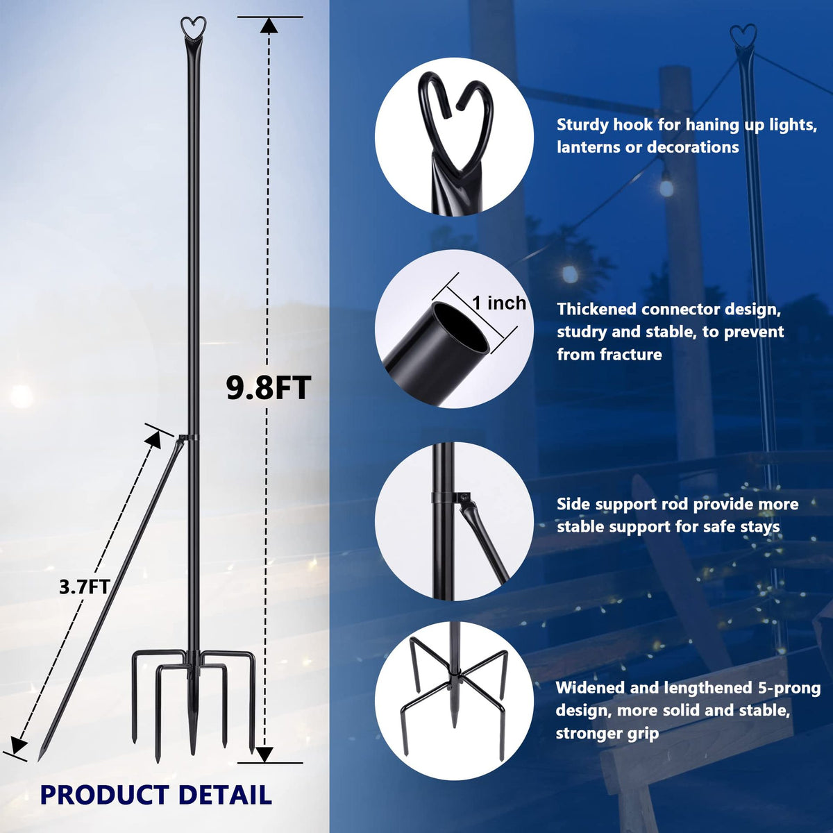 25MM Detachable Garden String Light Poles for Wedding and Outdoor Decor