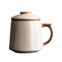 Ru Kiln Ceramic Mug with Lid and Infuser, Chinese Style Office Tea Cup Gift Set