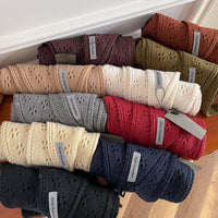 Korean Vintage Hollow Knit Triangle Shawl Scarf with Wool for Women
