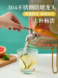 Glass Cold Water Pitcher with Faucet, Beverage Dispenser for Commercial and Home Use, Refrigerator Water Container, Fruit Tea Bucket