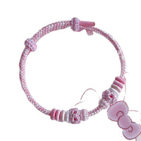 Macaron Color Peach Blossom Lucky Bead Bracelet for Women, Red Rope Woven DIY Hand String for Gold Beads