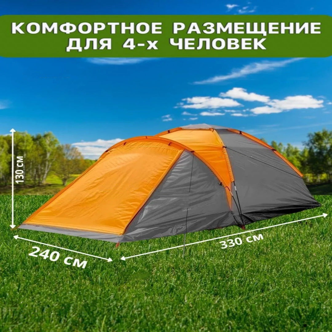 Outdoor 5-Person Windproof Double-Layer Camping Tent with Sunshade and Awning