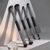 Portable Double-Ended Eyeshadow Brush Set with Mirror Case, 4-Piece Multifunctional Makeup Tool Kit