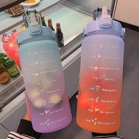 Gradient Color 2000ml Large Capacity Water Bottle with Straw and Time Marker for Sports and Outdoor