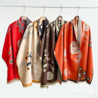 Winter Ethnic Style Jacquard Scarf with Frog Buttons, Double-Sided Thickened Warm Shawl