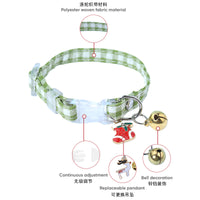 Christmas Pet Collar with Bell and Pendant for Cats and Small Dogs, Adjustable Plaid Safety Buckle