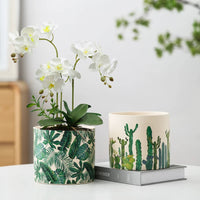 Large Ceramic Planter Pot for Indoor Plants - Luxury Nordic Style Orchid & Green Dill Creative Art Pot