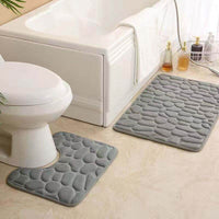 Coral Fleece Pebble Pattern Bathroom Mat Set - Rectangular & U-Shaped Toilet Mats