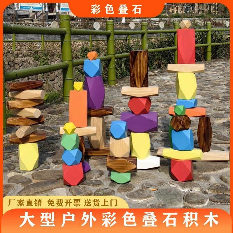 Colorful Wooden Stacking Stones Building Blocks for Kids