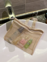 Portable Mesh Travel Toiletry Bag Transparent Cosmetic Organizer with Handle