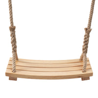 Wooden Curved Swing Seat with Hemp Rope for Outdoor Garden Patio, Universal for Kids and Adults