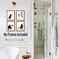 Cute Black Cat Unframed Wall Art Print for Bathroom Decor