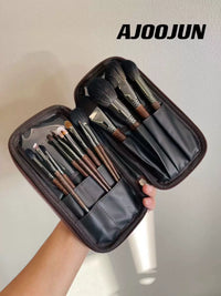 15-Piece Professional Animal Hair Makeup Brush Set with Wooden Handles and PU Zipper Bag