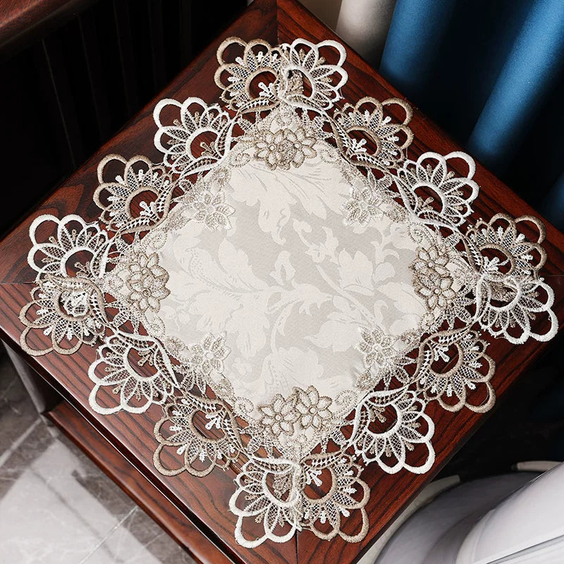 Lace Dust Cover Tablecloth for Nightstands and Small Tables, European Style Decorative Square Mat
