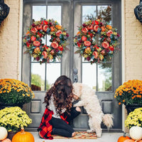 Autumn Pumpkin Maple Leaf Wreath for Thanksgiving Door Decor