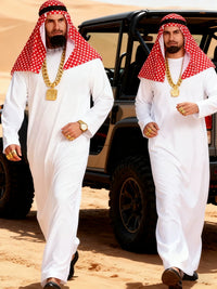Halloween Arabian Sheikh Costume Set with Robe, Headpiece, Beard, Glasses, and Necklace